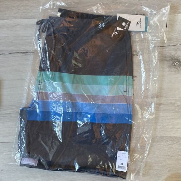 Rip‎ Curl Lined Up 19" Layday Boardshort Mens Blk with multi blue and green NWT - Picture 4 of 6